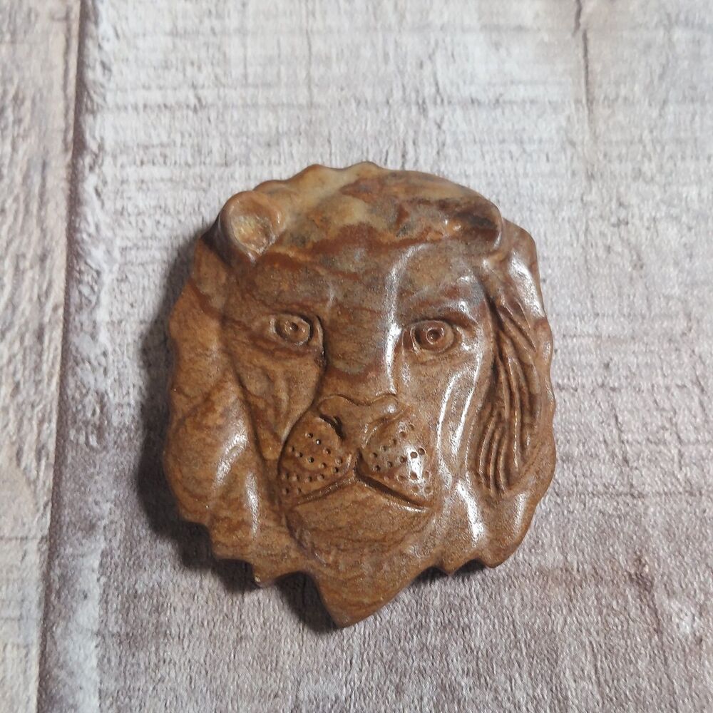 Vintage Side Drilled Stone for Pendant Hand Carved Lion